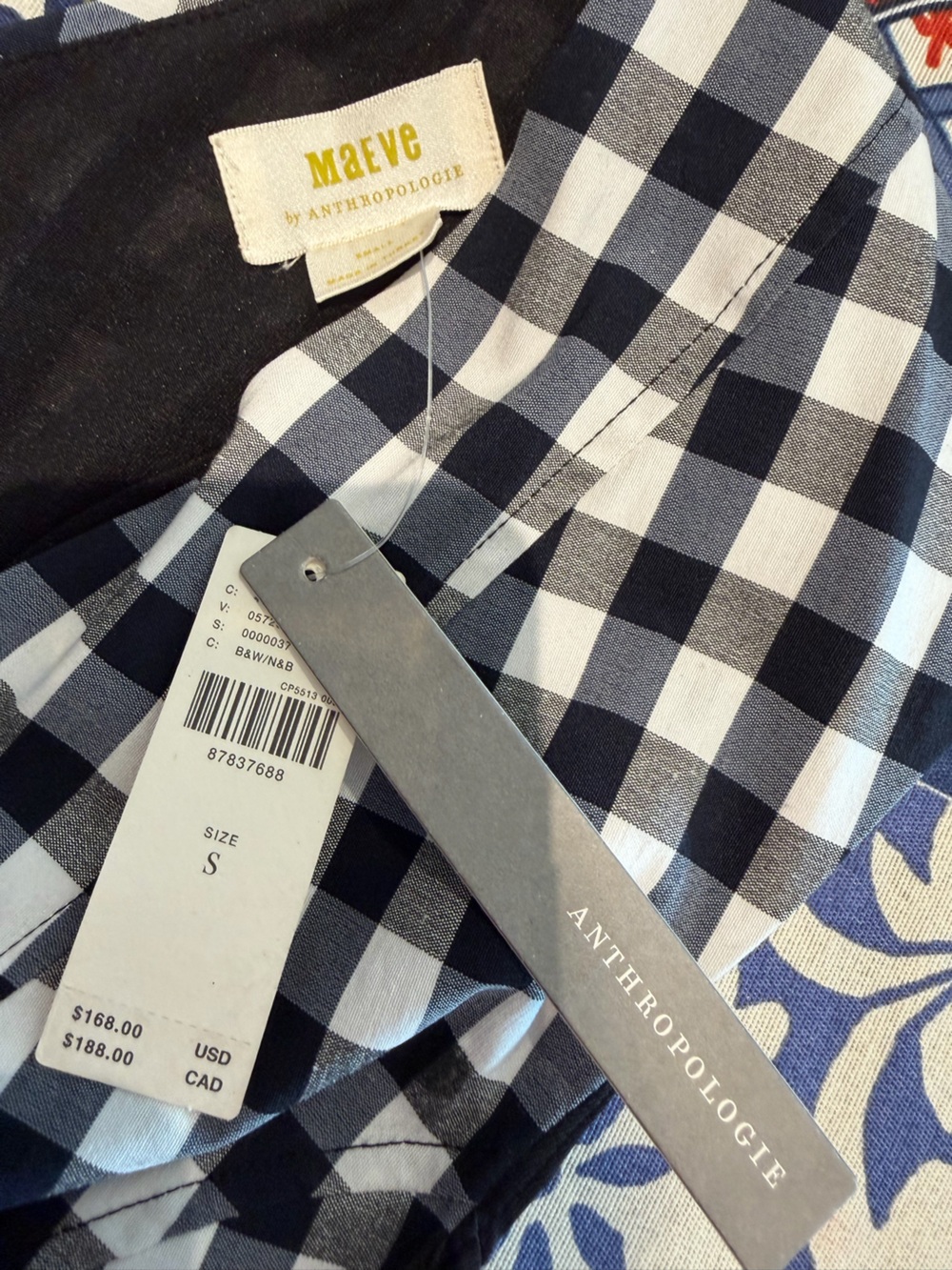 Anthropologie MAEVE Black & White Gingham V-Neck Fit-and-Flare Dress - Picture 6 of 7